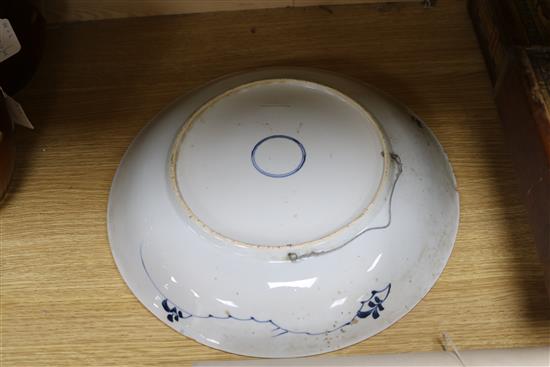 A Chinese blue and white dish, Kangxi period, diameter 38cm